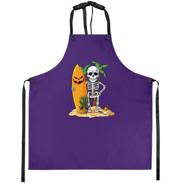 Discover Skeleton Surfing Halloween Hawaii Surfer Apron