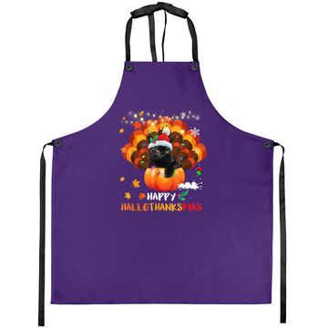Discover Happy Hallothanksmas Pumpkin Turkey Black Cat Lovers Gifts Apron