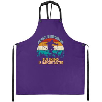 Discover School Is Important But Skiing Is Importanter Vintage Retro Apron