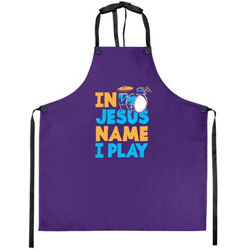 Discover Jesus Name I Play Christian God Drumming Drummer Apron