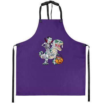 Discover Skeleton Riding Mummy Dinosaur T-rex Halloween Dracula Apron