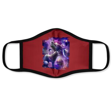 Discover Cosmic Wolf Howling At Moon In Spacet Face Mask