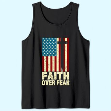 Discover Faith Over Fear Cool Christian Cross US Flag Tank Top