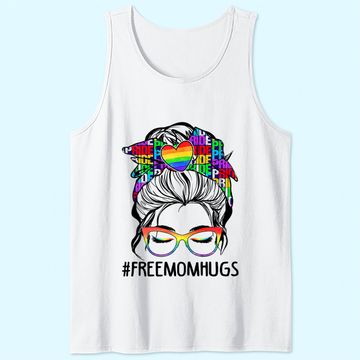 Discover Womens Free Mom Hugs Messy Bun LGBT Pride Rainbow Tank Top