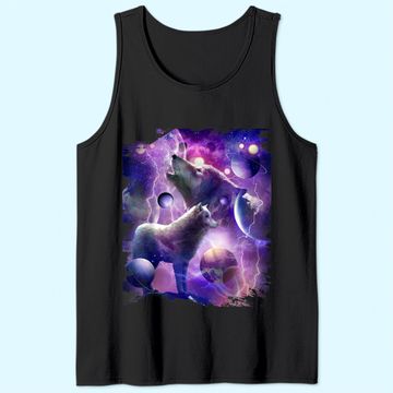 Discover Cosmic Wolf Howling At Moon In SpaceTank Top