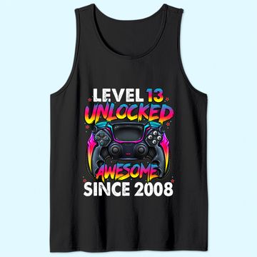 Discover Level 13 Unlocked Awesome Since 2008 13th Birthday Gaming Tank Top