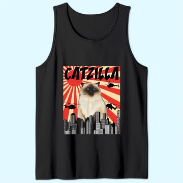 Discover Retro Japanese Catzilla Himalayan Cat Tank Top