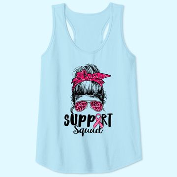 Discover Support Squad Messy Bun Pink Warrior Breast Cancer Awareness Tank Top