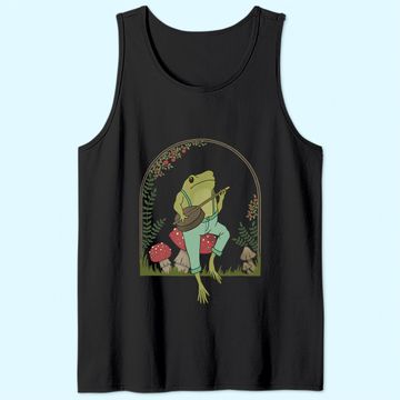 Discover Cottagecore Aesthetic Frog Playing Banjo on Mushroom Tank Top