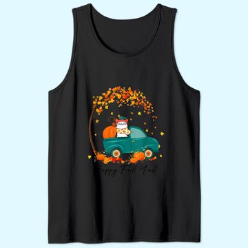 Discover Happy Fall Y'All Pumpkin Pickup Truck Cat Kitty Thanksgiving Tank Top