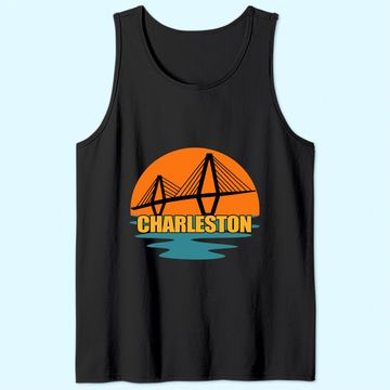 Discover Charleston Cooper River Ravenel Bridge Silhouette Sunset Tank Top