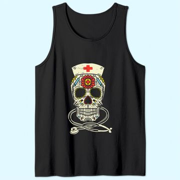 Discover Nurse Sugar Skull Stethoscope Medical Halloween Costume Tank Top