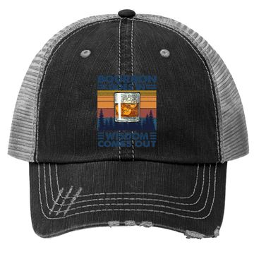Discover Bourbon Goes In Wisdom Comes Out Bourbon Drinking Lover Gift Trucker Hat