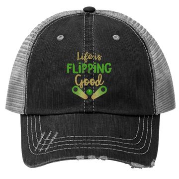 Discover Classic Retro Pinball Trucker Hat - Life Is Flipping Good Gift Trucker Hat