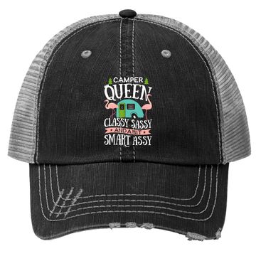 Discover Camper Queen Classy Sassy And A Bit Smart Assy Trucker Hat Camping Rv Flamingo Trailer