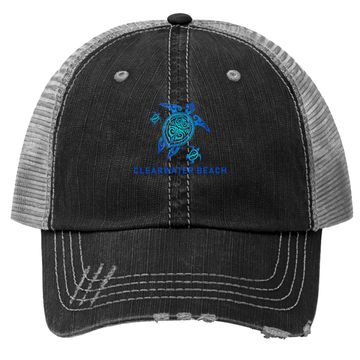 Discover Clearwater Beach Florida Sea Blue Tribal Turtle Trucker Hat