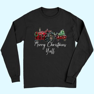 Discover Merry Christmas Y'all Tractor Farmer Long Sleeves