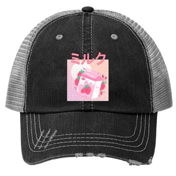 Discover Japanese Kawaii Strawberry Milk Shake Carton Trucker Hat
