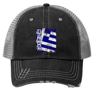 Discover Greece Flag Vintage Distressed Greece Trucker Hat