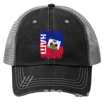 Discover Haiti Flag Vintage Distressed Trucker Hat