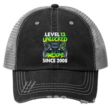 Discover Level 13 Unlocked Awesome Since 2008 13th Birthday Gaming Trucker Hat