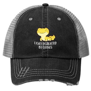 Discover Easily Distracted By Geckos Cute Leopard Lizard Trucker Hat