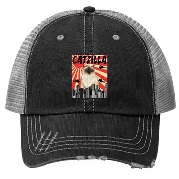 Discover Retro Japanese Catzilla Himalayan Cat Trucker Hat