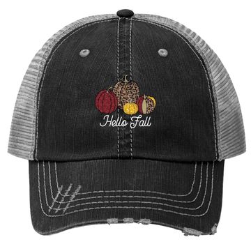 Discover Fall Leopard Pumpkin Fall Vibes Fall Autumn Gift Trucker Hat