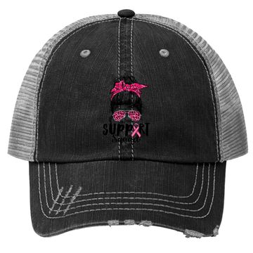 Discover Support Squad Messy Bun Pink Warrior Breast Cancer Awareness Trucker Hat