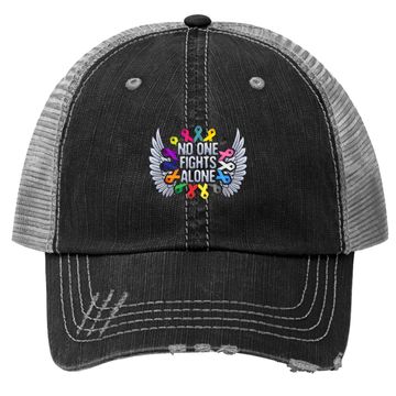 Discover No One Fights Alone Multicolor Ribbon For Cancer Awareness Trucker Hat