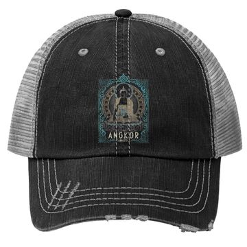 Discover Angkor Cambodia Teal Gold Buddha Trucker Hat