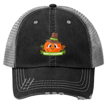 Discover Pilgrim Pumpkin Happy Thanksgiving Holiday Trucker Hat