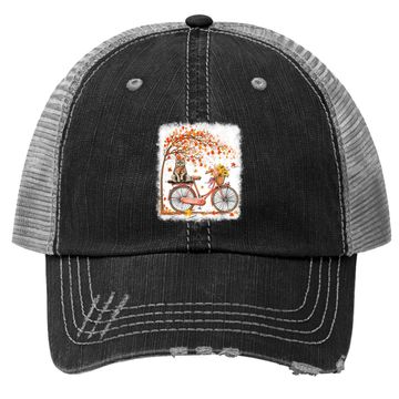 Discover Retro Bicycle Cat Autumn Leaves Fall Thanksgiving Trucker Hat