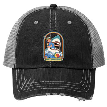 Discover Stay Positive Shark Attack Vintage Retro Comedy Funny Trucker Hat