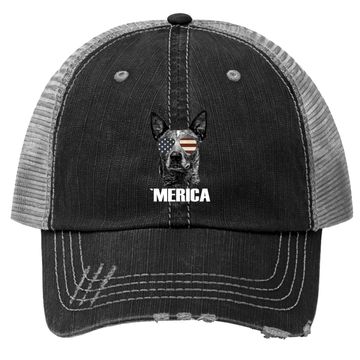 Discover Merica Australian Cattle Dog With Usa Flag Sunglasses Trucker Hat
