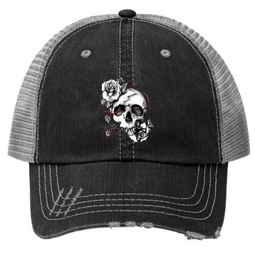 Discover Skull And Roses Premium Trucker Hat