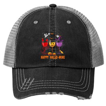 Discover Happy Hallo Wine Glass Wine Drinking Trucker Hat