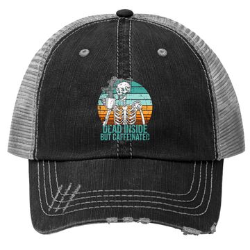 Discover Dead Inside But Caffeinated Retro Distressed Black Coffee Trucker Hat