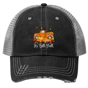 Discover It's Fall Y'all Pumpkin Truck Autumn Tree Hello Fall Trucker Hat