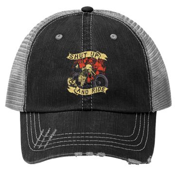 Discover Shut Up Ride Skull Motorcycle Biker Halloween Trucker Hat