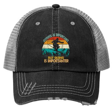 Discover School Is Important But Skiing Is Importanter Vintage Retro Trucker Hat