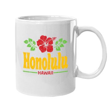 Discover Honolulu Hawaii Flowers Distressed Color Print Coffee Mug