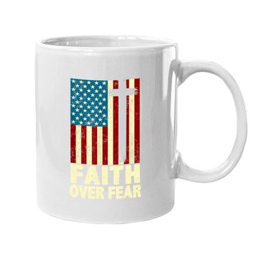 Discover Faith Over Fear Cool Christian Cross Us Flag Coffee.  mug