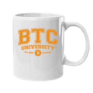 Discover Btc University To The Moon, Funny Distressed Bitcoin College Coffee Mug