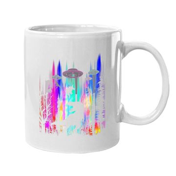 Discover Alien Ufo T Rex Abduction Colorful Forest Coffee Mug