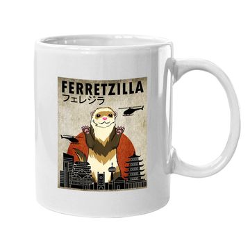 Discover Ferretzilla, Vintage Ferret Japanese Sunset Style Coffee Mug