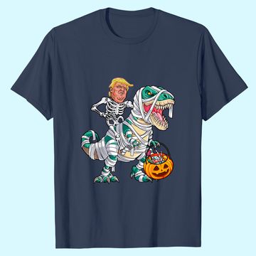 Discover Donal Trump Riding Mummy Dinosaur T-rex Halloween T-Shirt