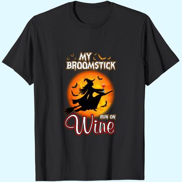 Discover My Broomstick Run On Wine Witch Moon Halloween Magic T Shirt