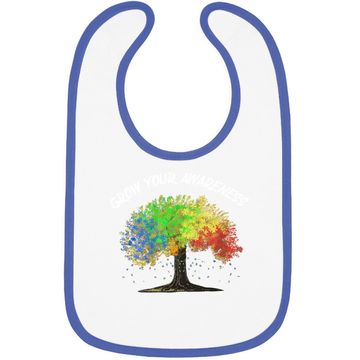 Discover Autism Awareness Rainbow Tree Grow Your Awareness Hand Drawn Baby Bib