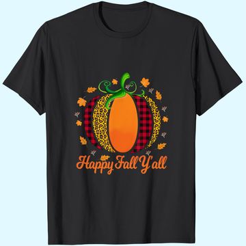 Discover Happy Fall Y'all Pumpkin Leopard Cute Autumn T-Shirt